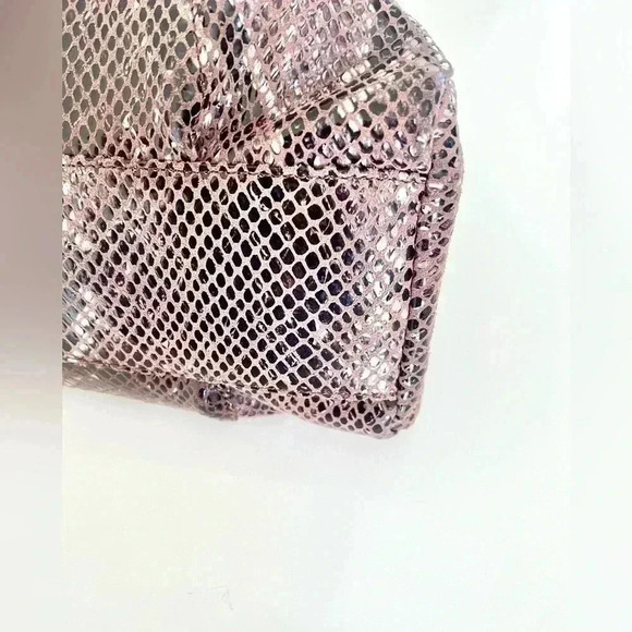 Bobby Schandra Light Brown Patent Leather Snake Skin Print Satchel Bag - Picture 11 of 13